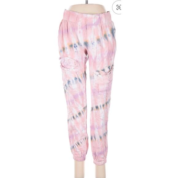 Young Fabulous & Broke Capri Sweat Pants size L Pink Tie Dye Jarland Joggers - Picture 3 of 4